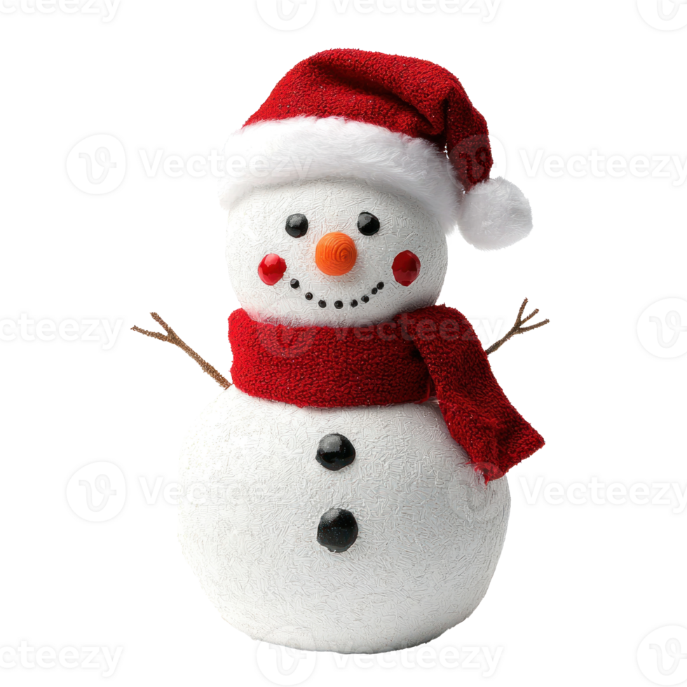 Christmas Snowman with red scarf and santa hat isolate on transparent background png