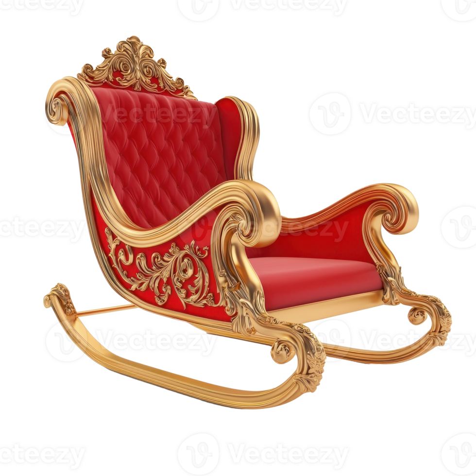 Red and gold Sleigh 3D redner isolate on transparent background png
