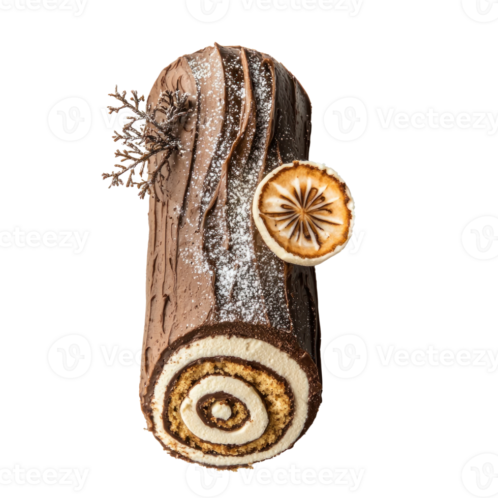 Yule log cake top view isolate on transparent background png