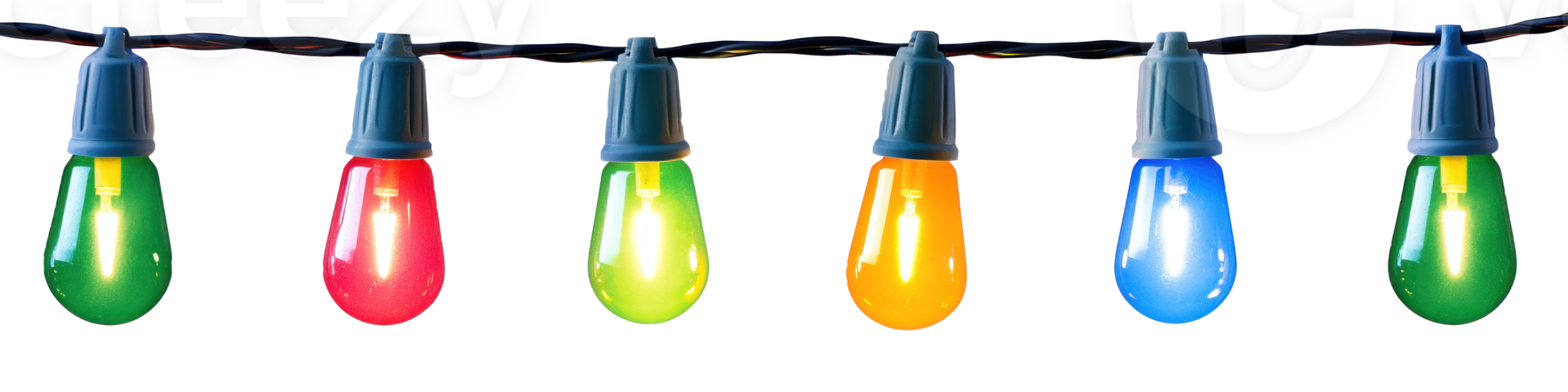 A string of colorful Christmas lights hanging isolate on transparent background png