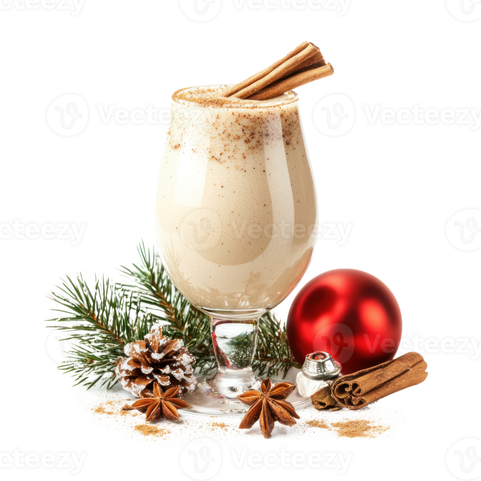 Christmas eggnog with grated nutmeg and cinnamon front view isolate on transparent background png