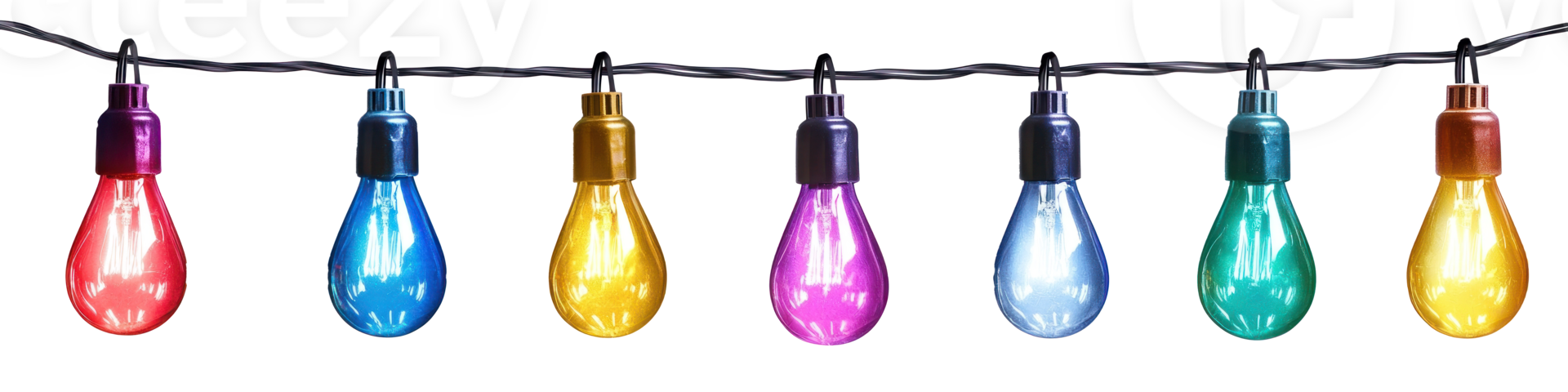 A string of colorful Christmas lights hanging isolate on transparent background png