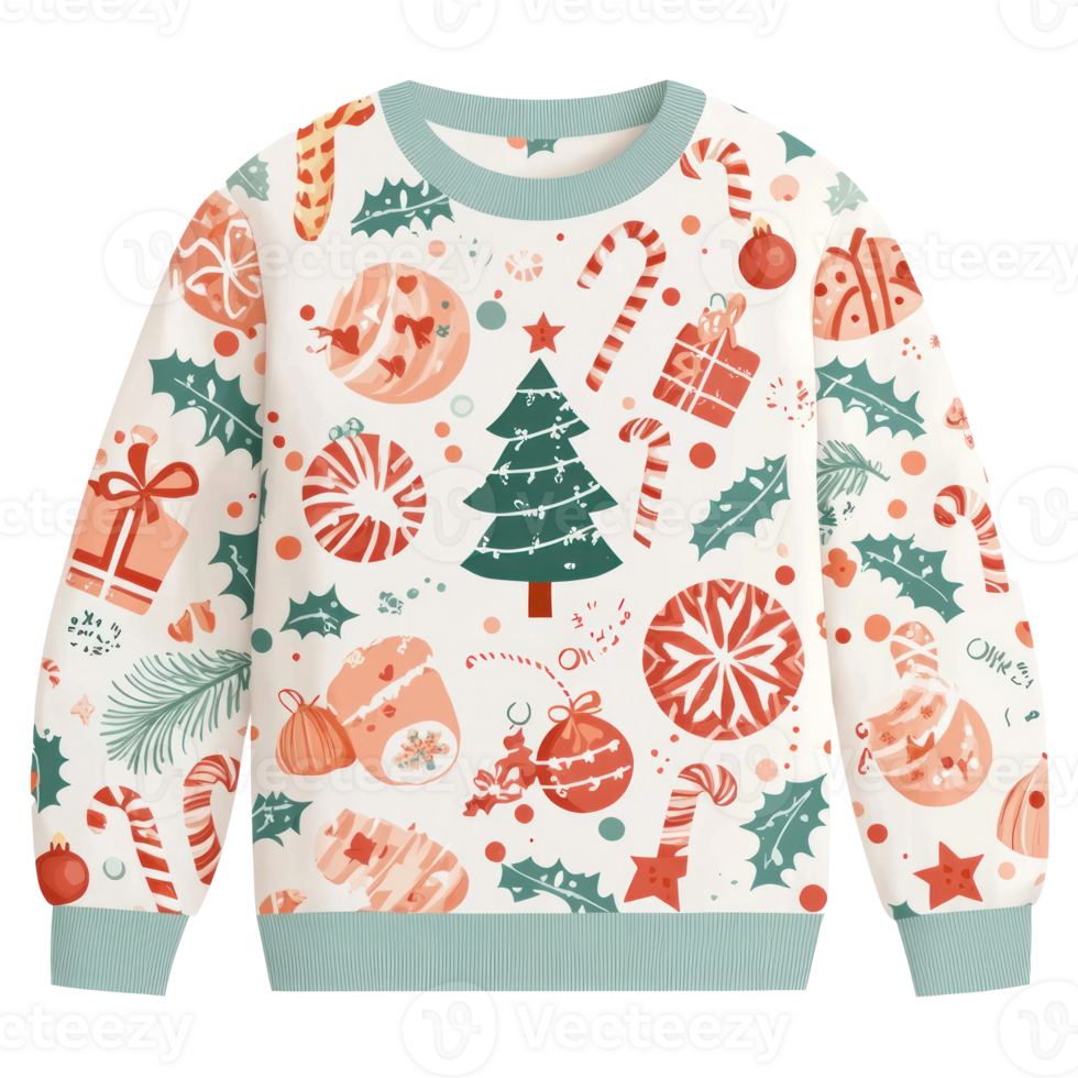 Christmas Sweetshirt with pattern isolate on transparent background png