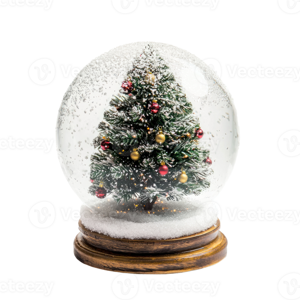Christmas tree inside transparent snow ball front view isolate on transparent background png