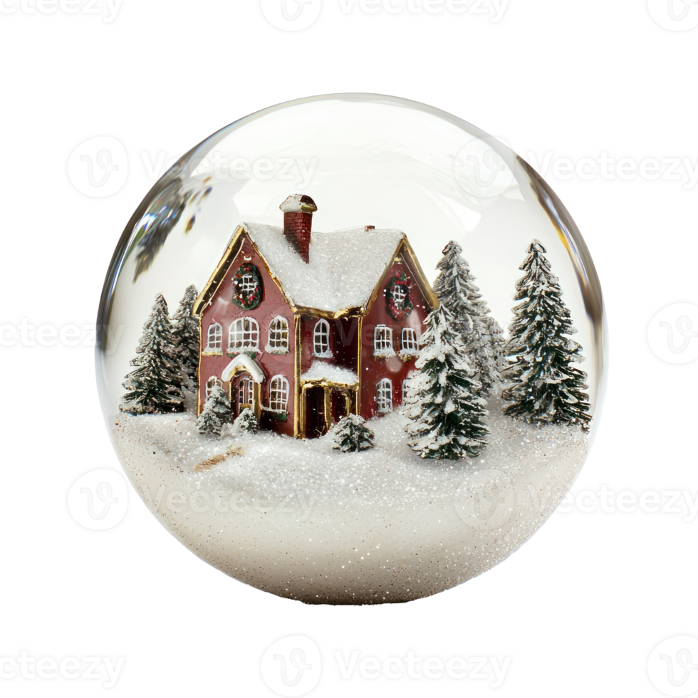 Christmas house inside transparent snow ball isolate on transparent background png