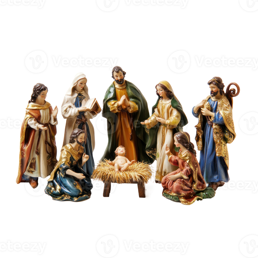 Nativity scene figurines front view isolate on transparent background png
