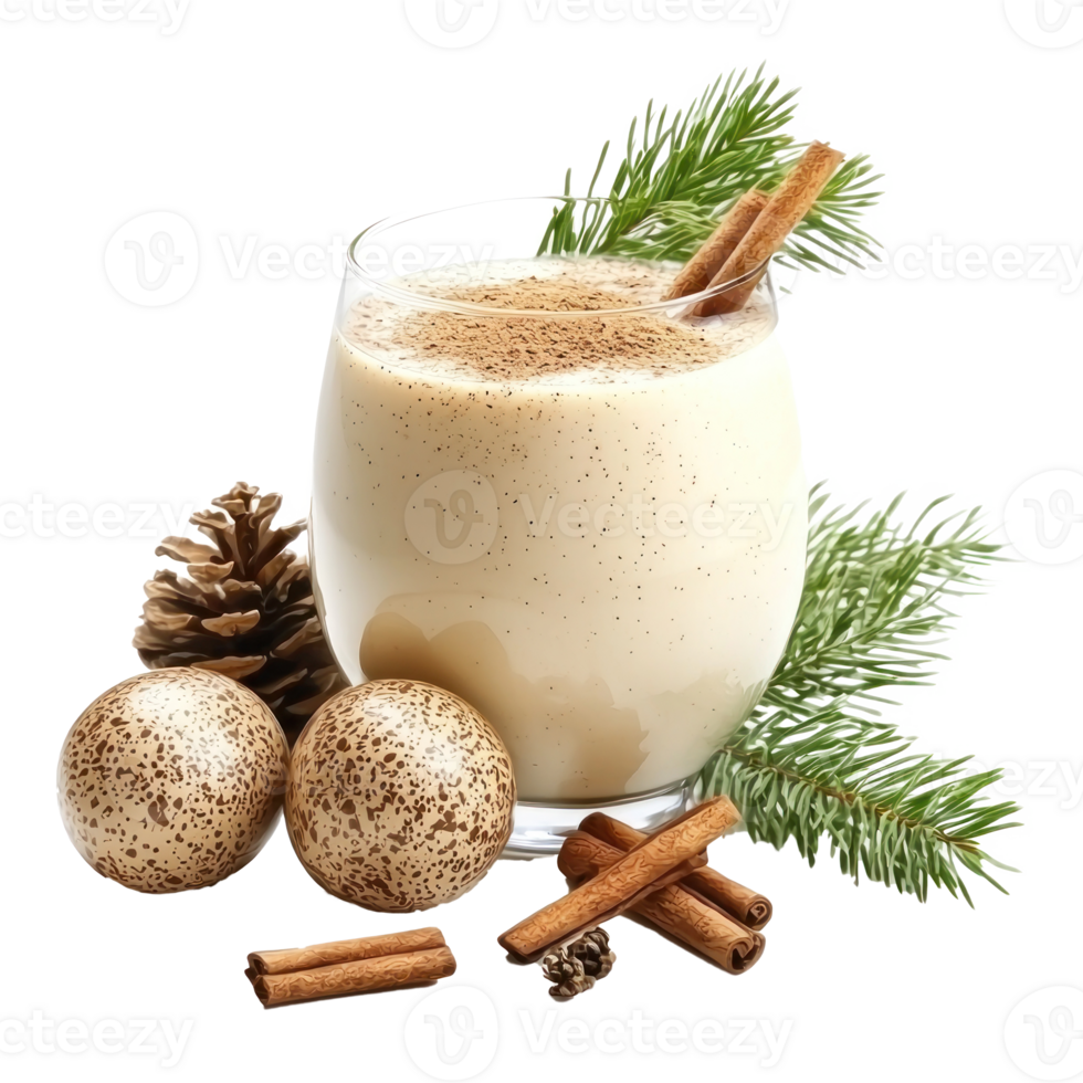 Christmas eggnog with grated nutmeg and cinnamon front view isolate on transparent background png