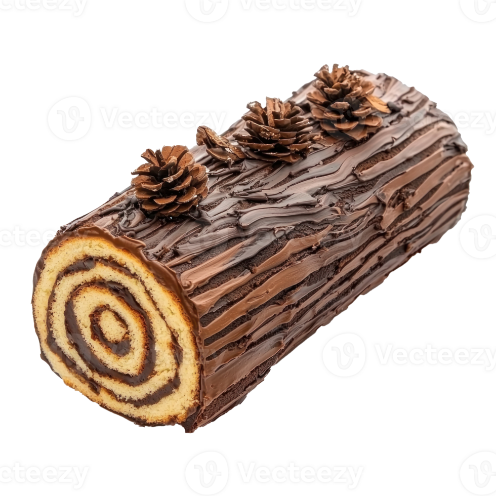 Yule log cake isolate on transparent background png