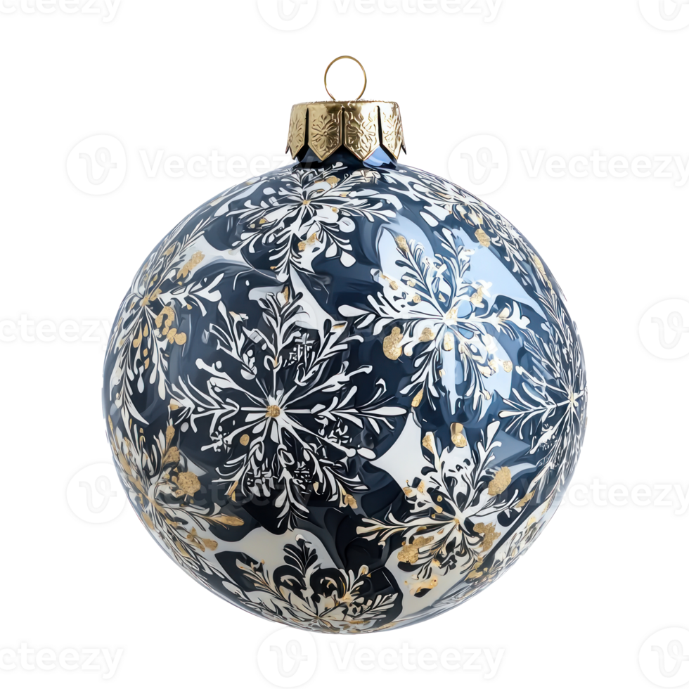 Christmas ball with elegant snowflakes pattern front view isolate on transparent background png