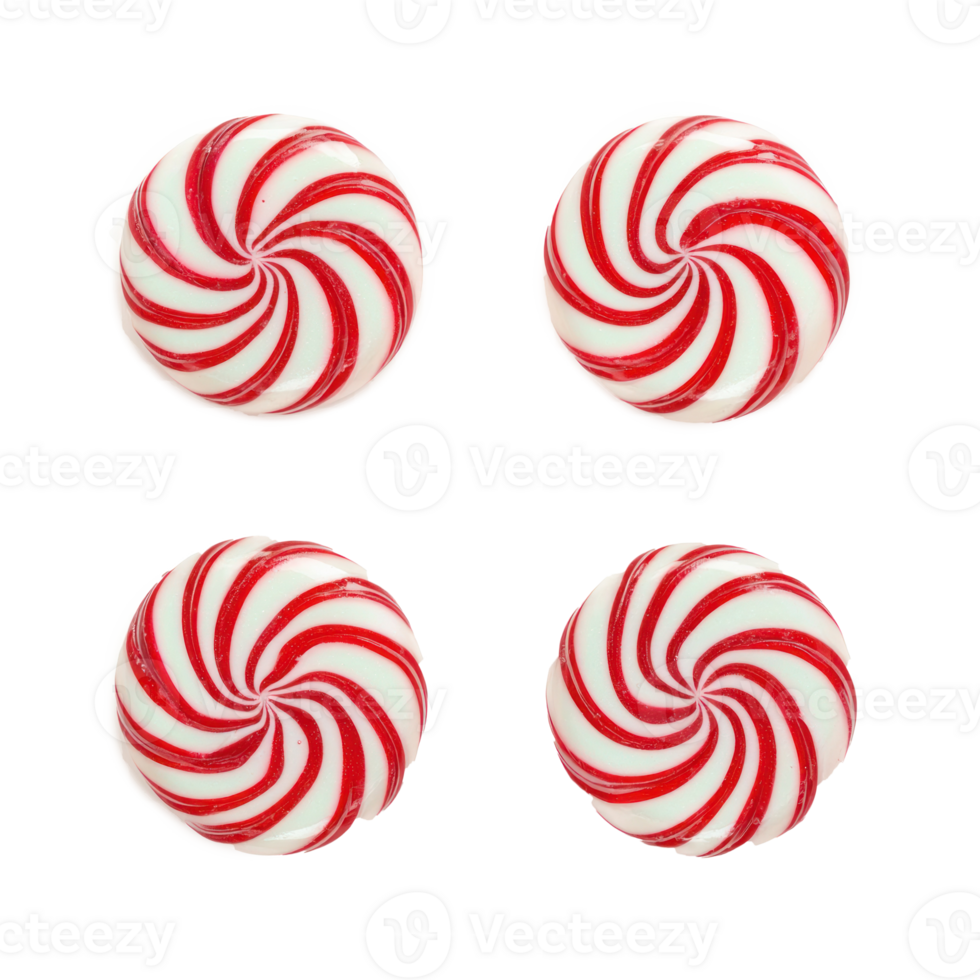 Christmas peppermint swirl candies 4 grid isolate on transparent background png