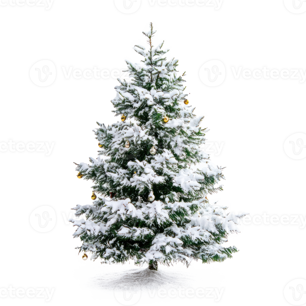 Snow Christmas tree with decoration front view isolate on transparent background png