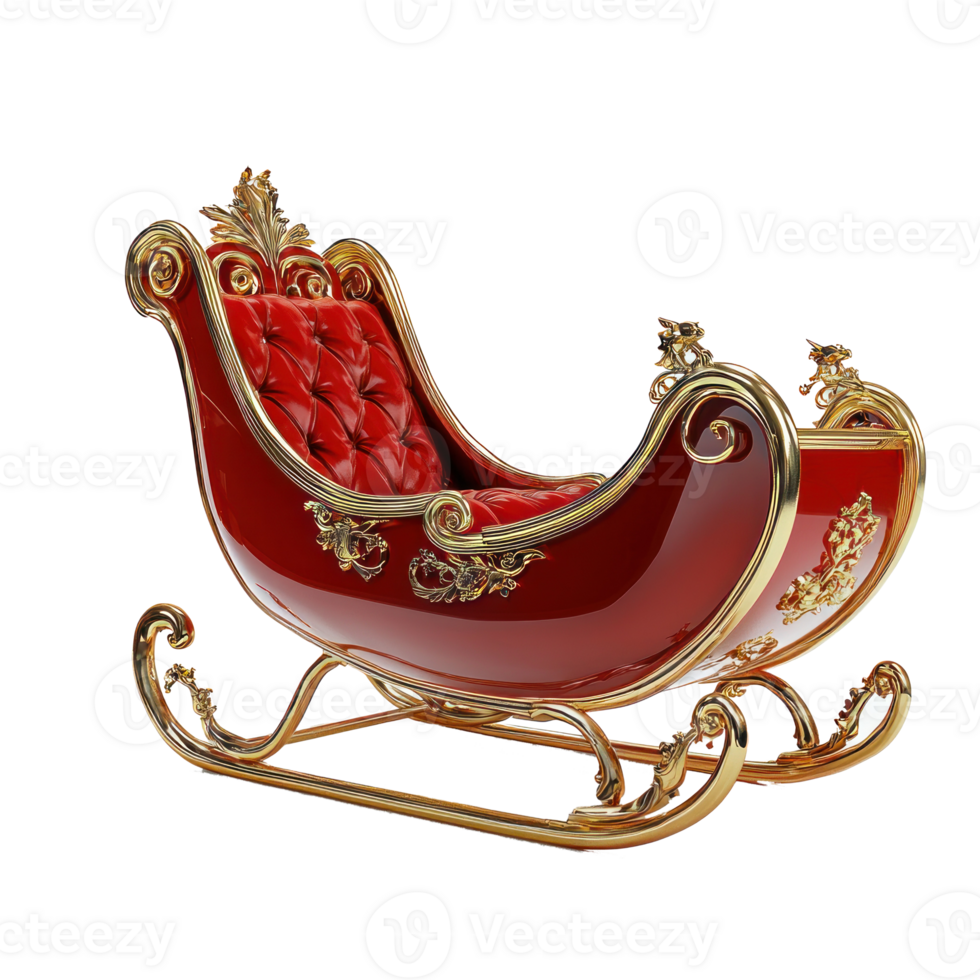 Red and gold Sleigh 3D redner side view isolate on transparent background png