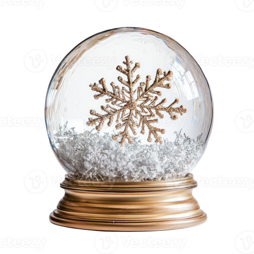 Snowflake inside snow globe front view isolate on transparent background png