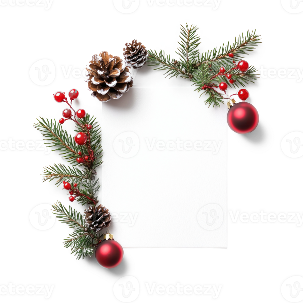 Christmas Decorations with Blank white paper card isolate on transparent background png