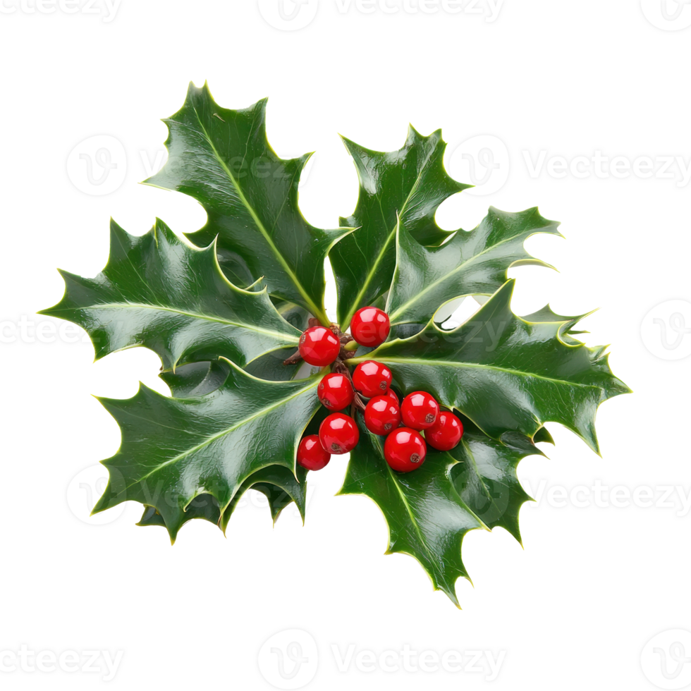Holly leaves and berries isolate on transparent background png