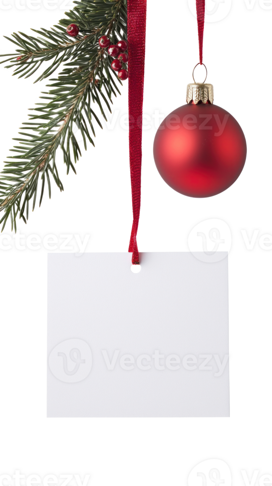 Christmas Decorations with Blank white paper card isolate on transparent background png