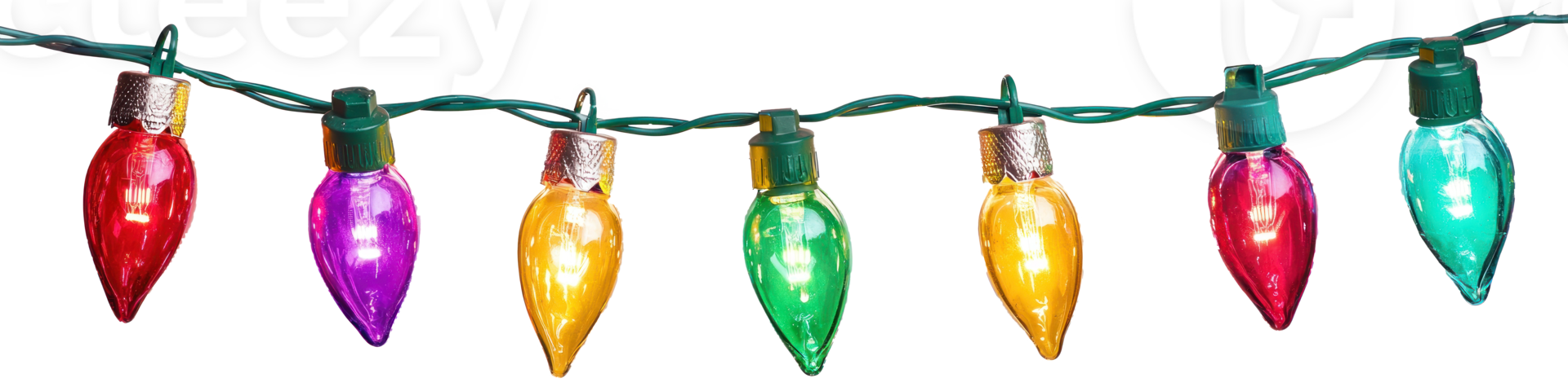 A string of colorful Christmas lights hanging isolate on transparent background png