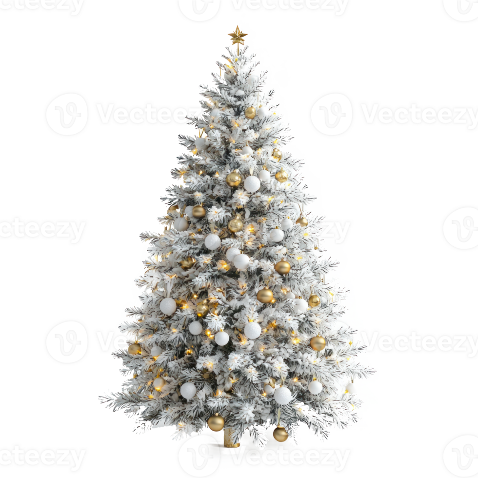 White Christmas tree with decoration front view isolate on transparent background png