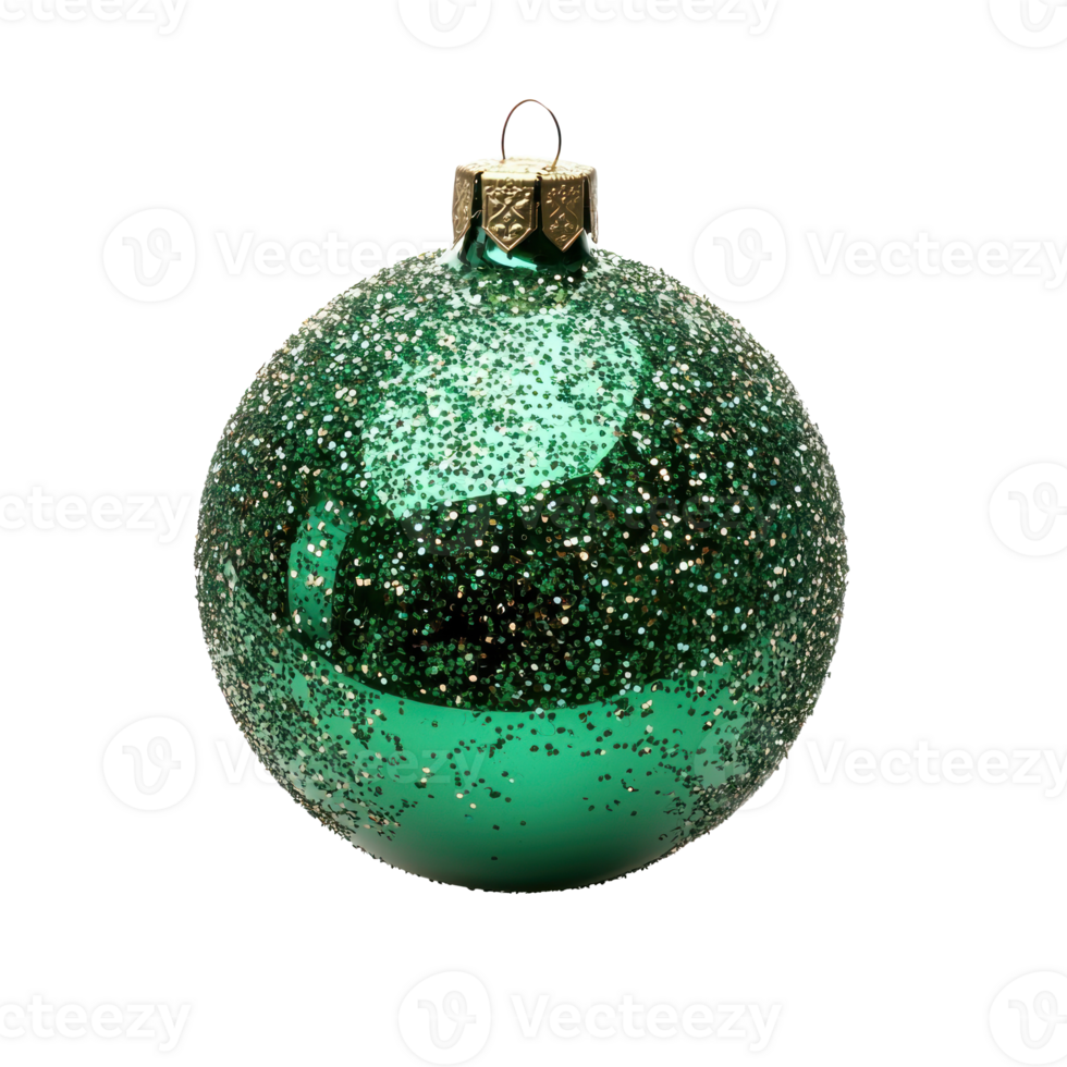 Shiny green christmas bauble isolate on transparent background png