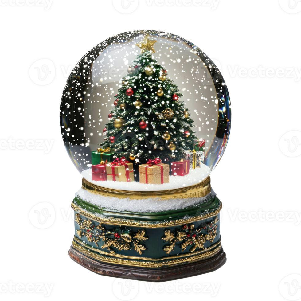Chrismas Snow globe with christmas tree and presents in it isolate on transparent background png