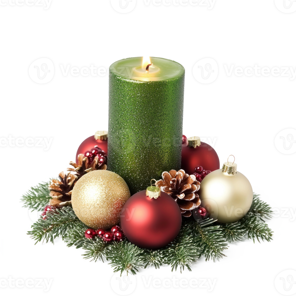 Advent Candle with Christmas decorated ornaments isolate on transparent background png