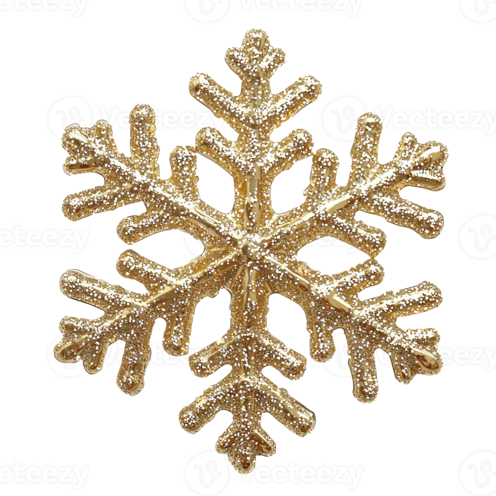 Shiny gold Christmas Snowflake isolate on transparent background png