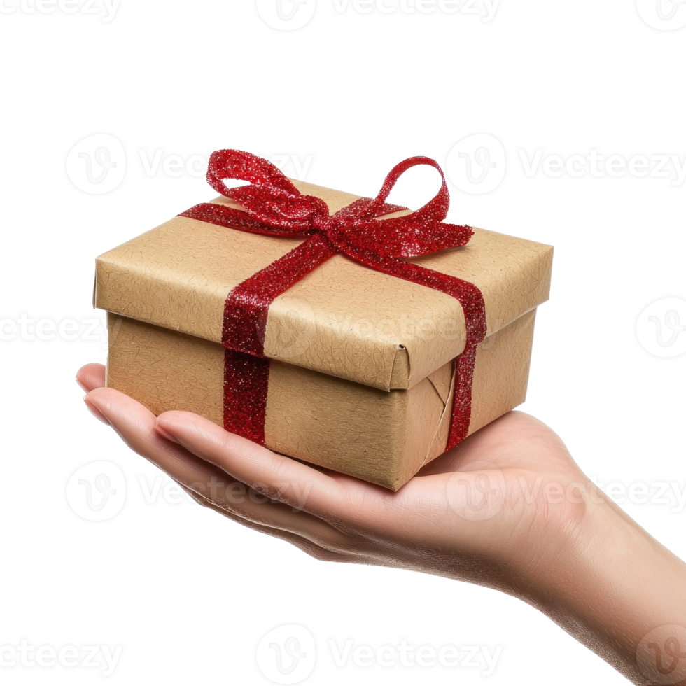 Hand holding home made christmas gift box isolate on transparent background png