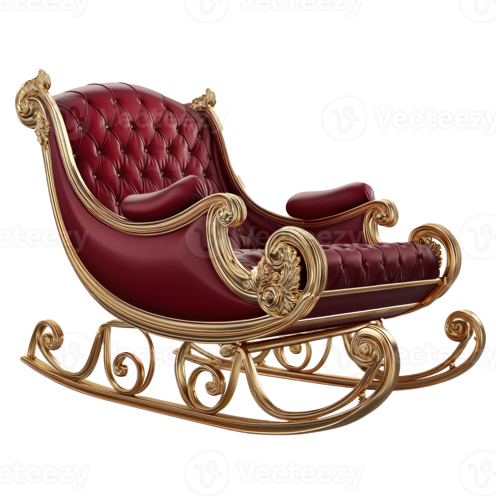 Red and gold Sleigh 3D redner front view isolate on transparent background png