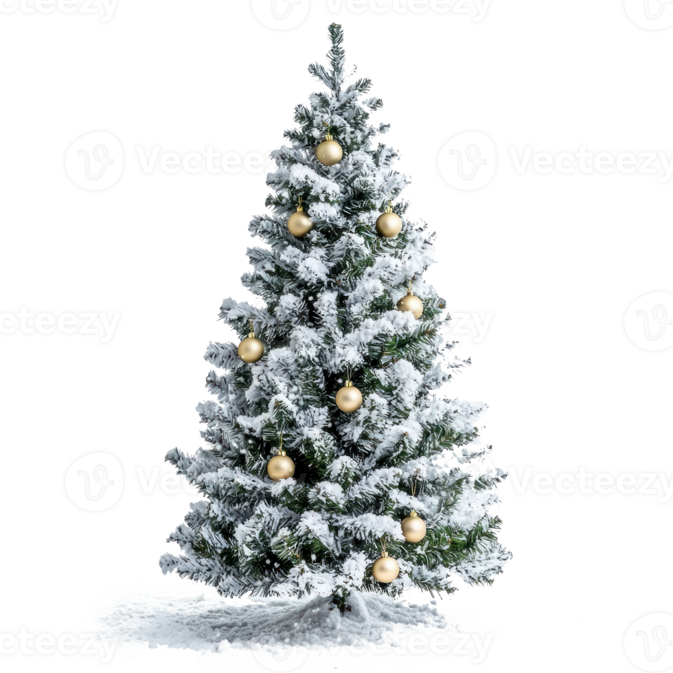 Snow Christmas tree with decoration front view isolate on transparent background png