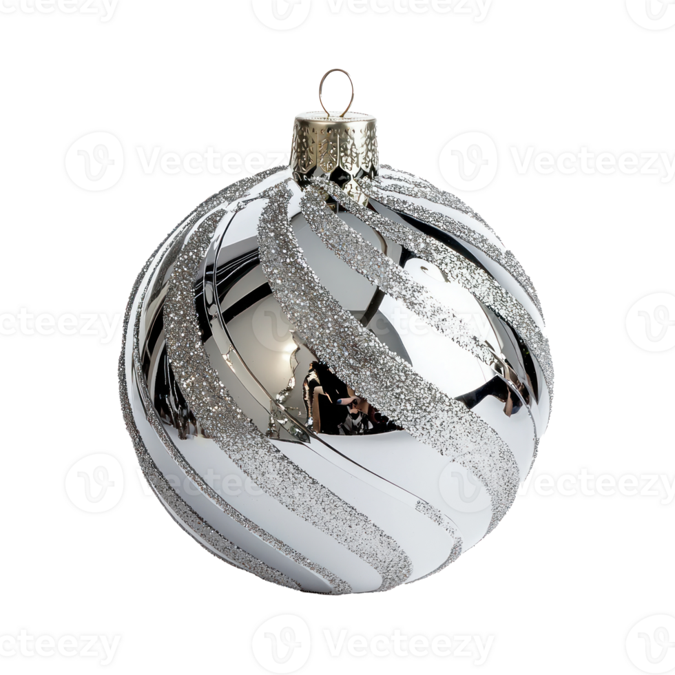 Shiny silver christmas bauble isolate on transparent background png