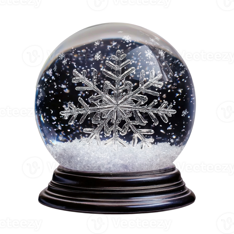Snowflake inside snow globe front view isolate on transparent background png