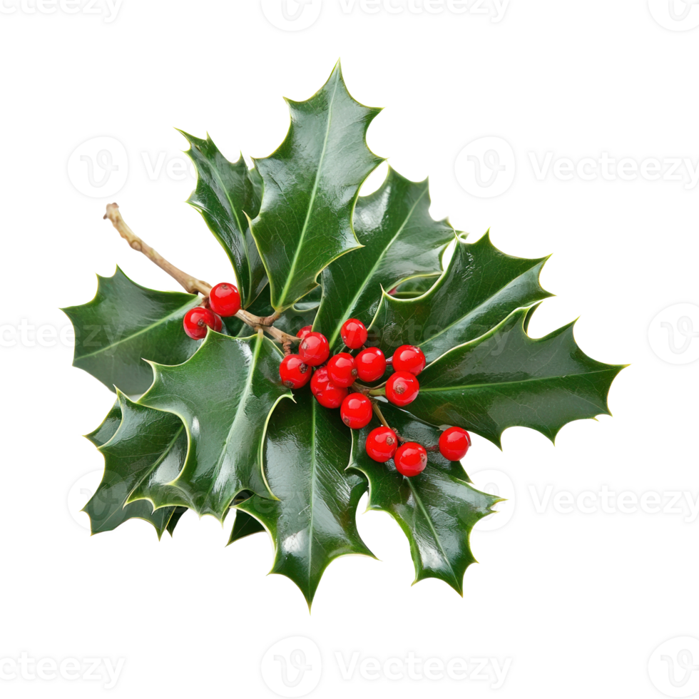 Holly leaves and berries isolate on transparent background png