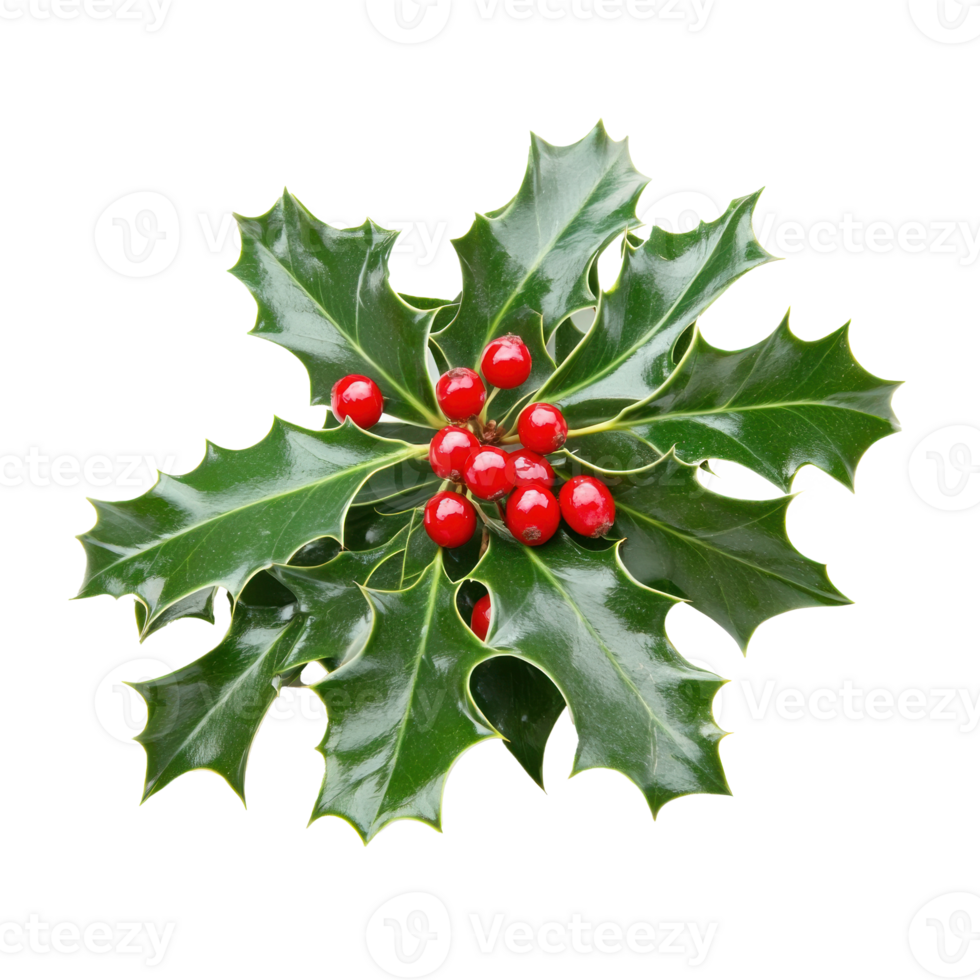 Holly leaves and berries isolate on transparent background png