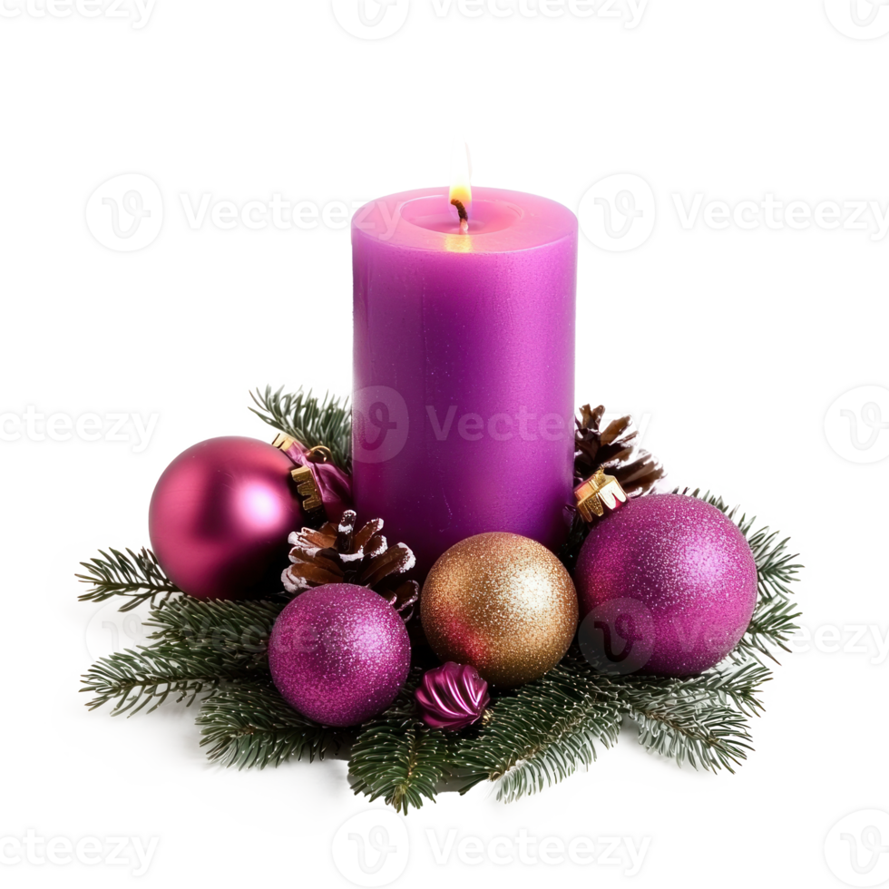 Advent Candle with Christmas decorated ornaments isolate on transparent background png
