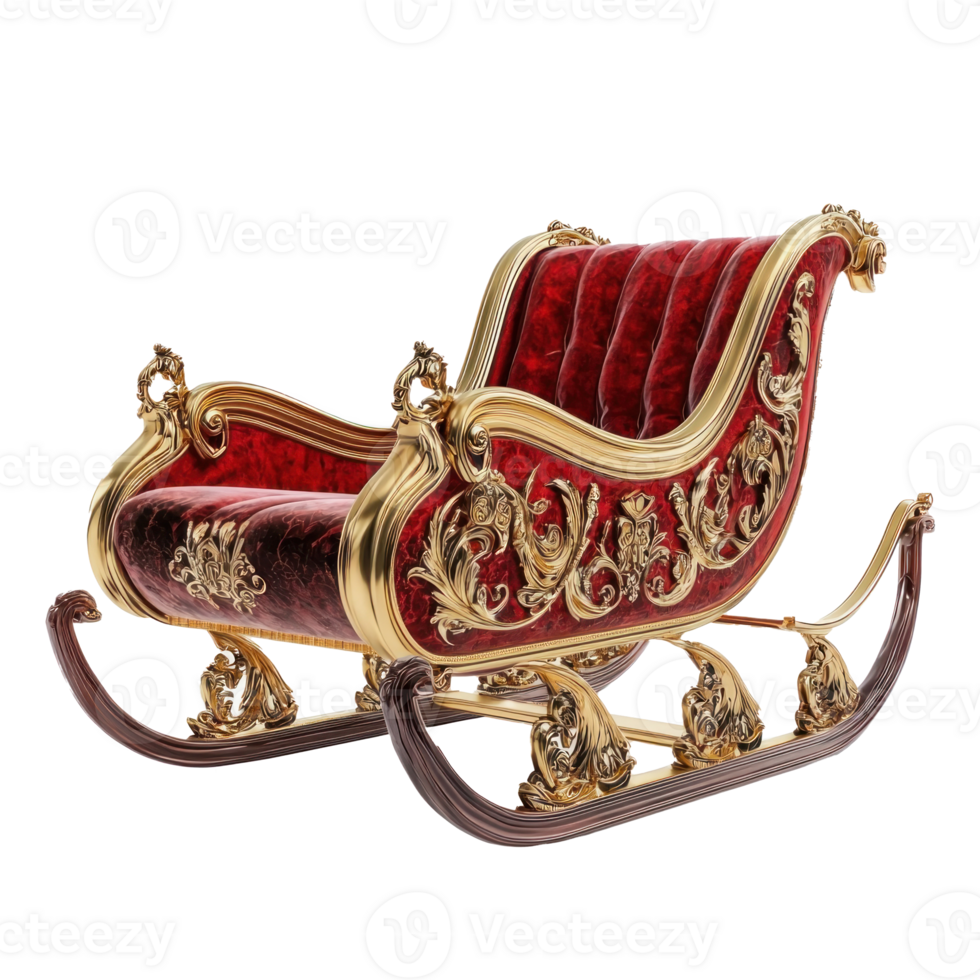 Red and gold Sleigh 3D redner front view isolate on transparent background png