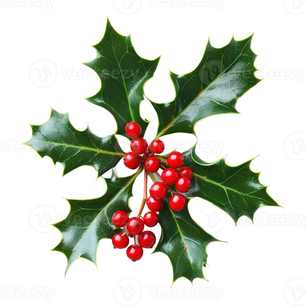 Holly Leaves and Red Berries isolate on transparent background png