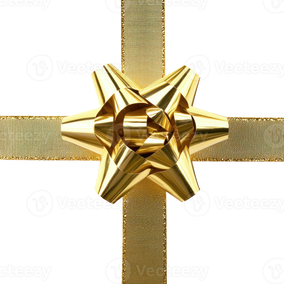 Christmas Gift gold Bow and ribbon isolate on transparent background png