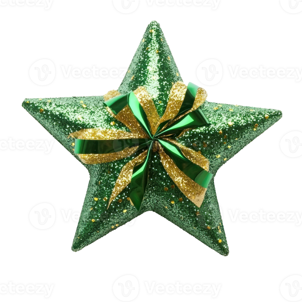 Green Christmas star bow isolate on transparent background png