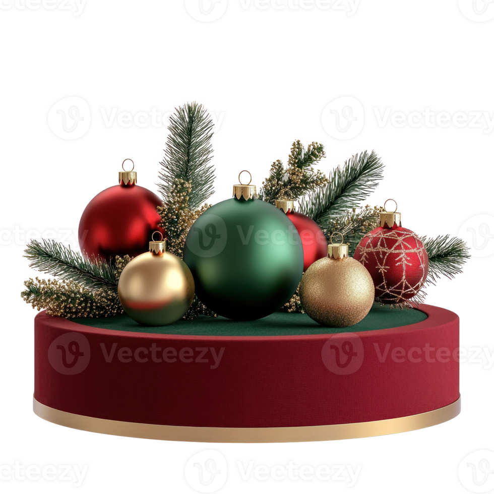 Green red and gold Christmas podium decoration items isolate on transparent background png