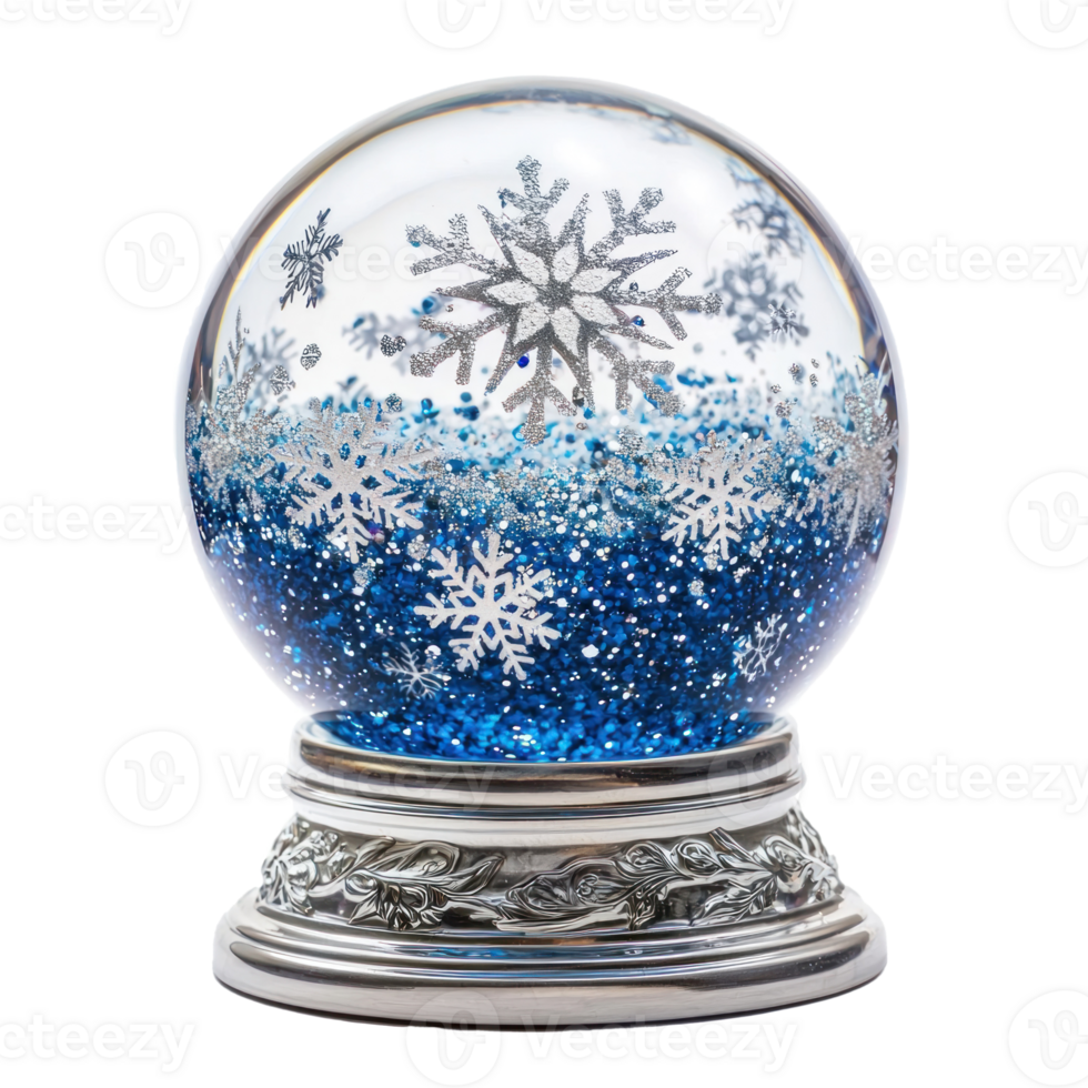 transparent white and blue snowflakes snowglobe beautiful elegant front view isolate on transparent background png
