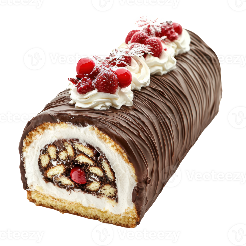 Christmas Yule log cake isolate on transparent background png