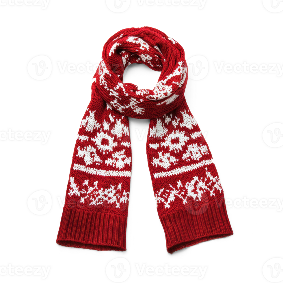 Christmas Red Knitted Scarf with White Pattern isolate on transparent background png