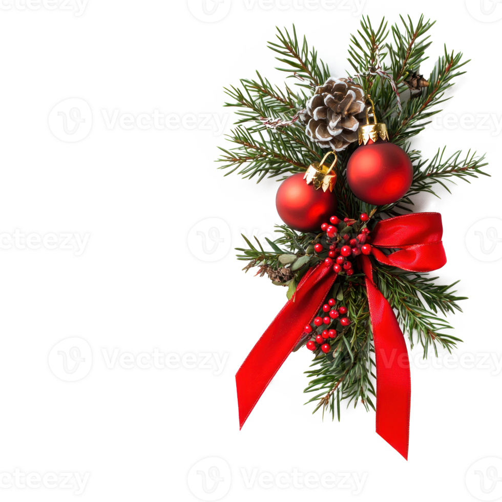 Christmas bells with red ribbon and fir tree decor isolate on transparent background png