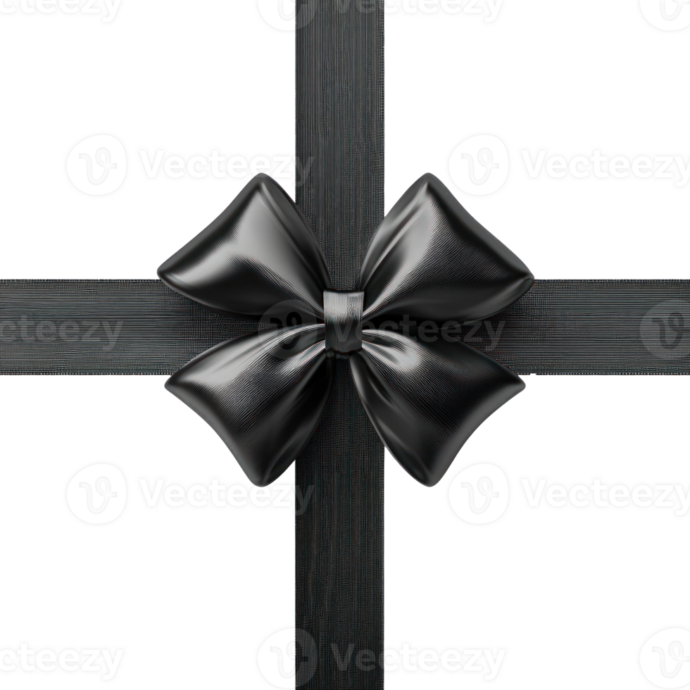 Black gift's bow and ribbon, 3D realistic isolate on transparent background png