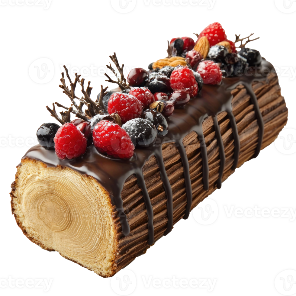 Yule log cake isolate on transparent background png