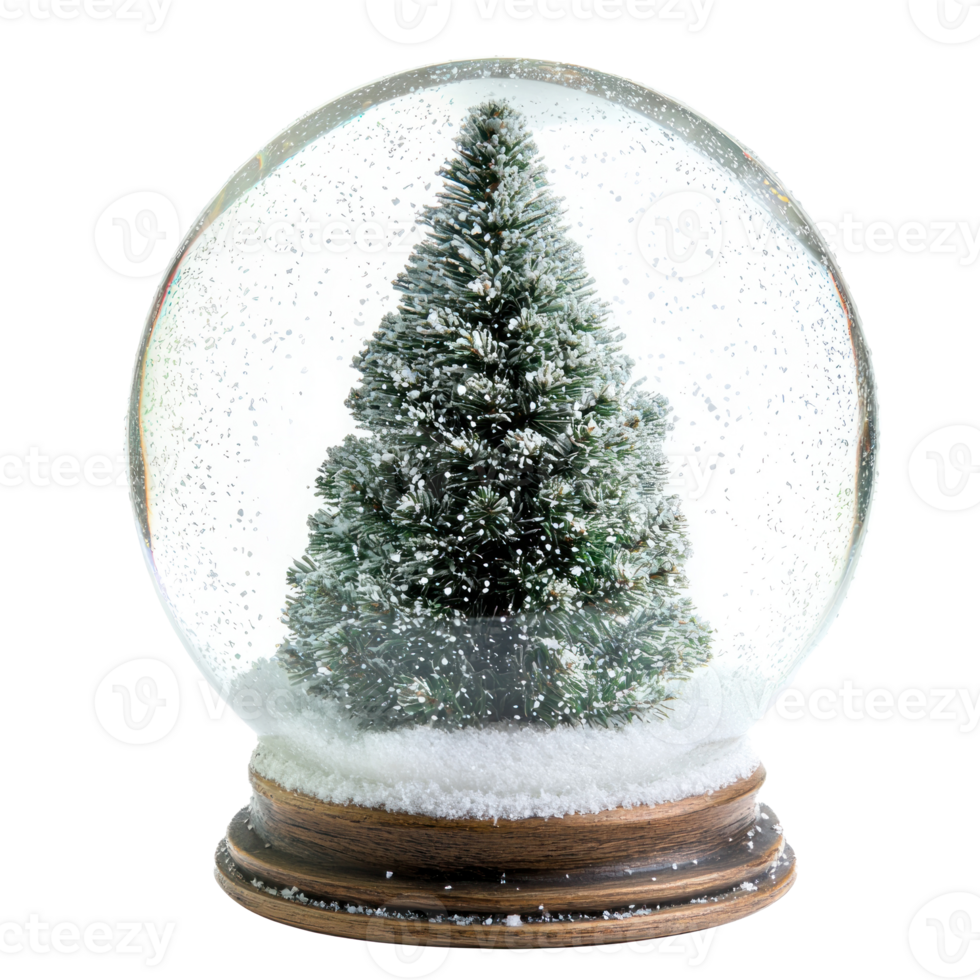 Christmas tree inside transparent snow ball isolate on transparent background png
