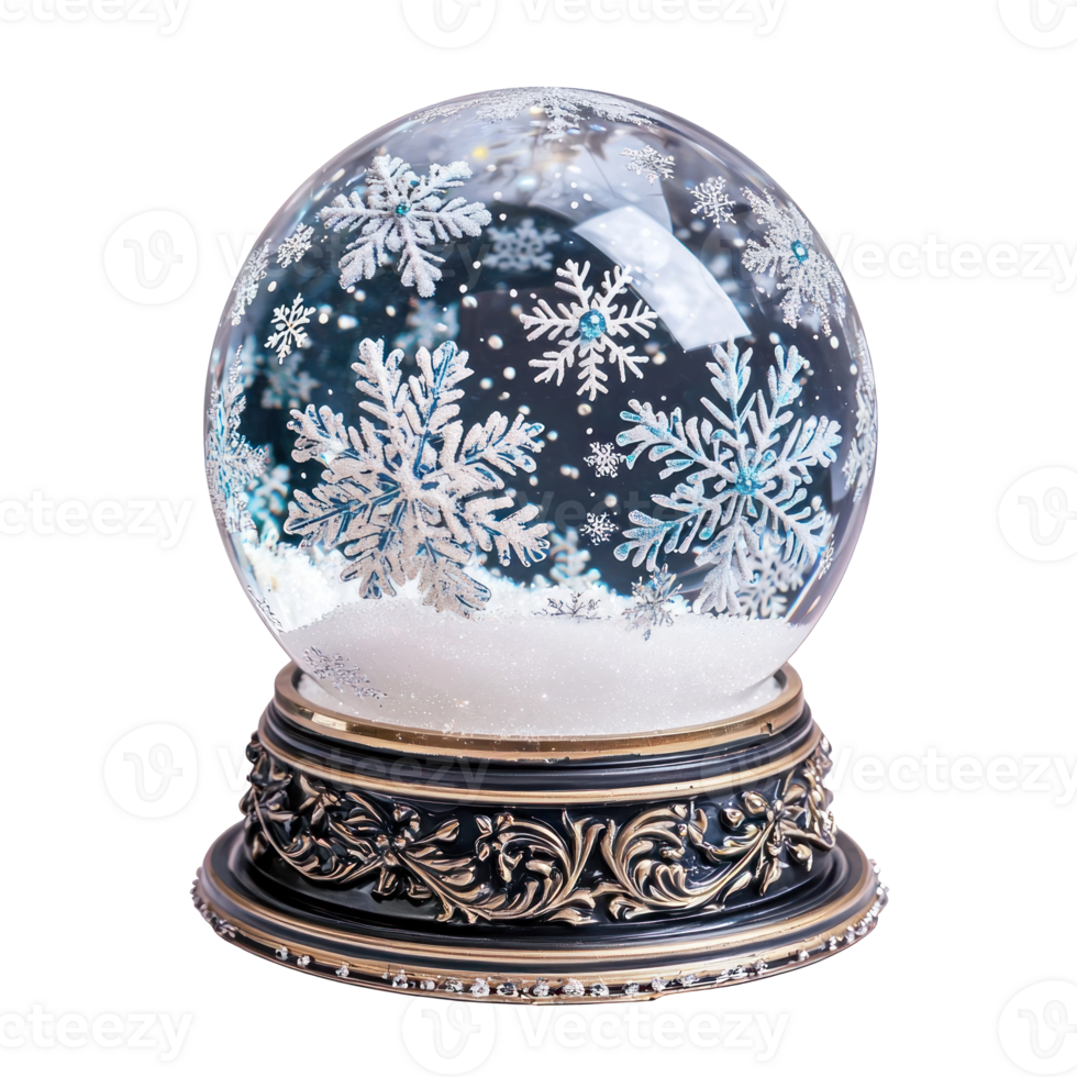 transparent white and blue snowflakes snowglobe beautiful elegant front view isolate on transparent background png