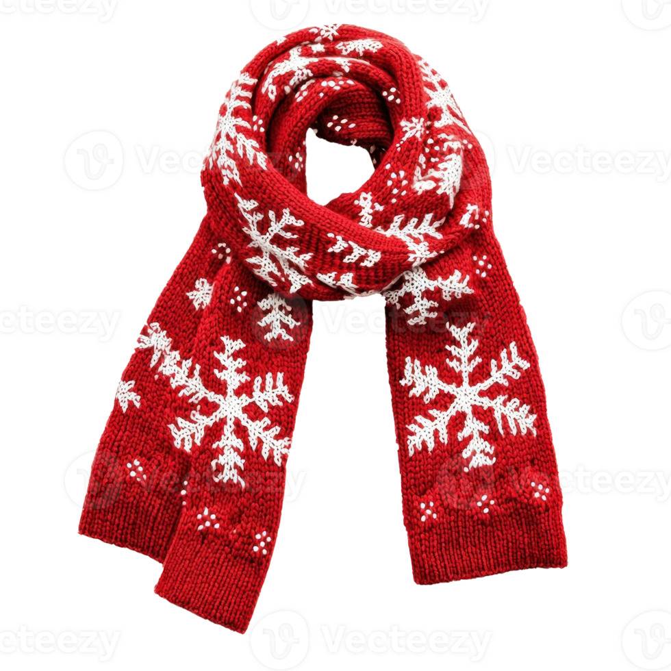 Christmas Red Knitted Scarf with White snowflakes Pattern isolate on transparent background png