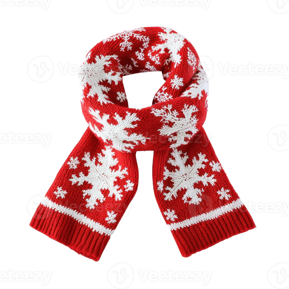 Christmas Red Knitted Scarf with White snowflakes Pattern isolate on transparent background png