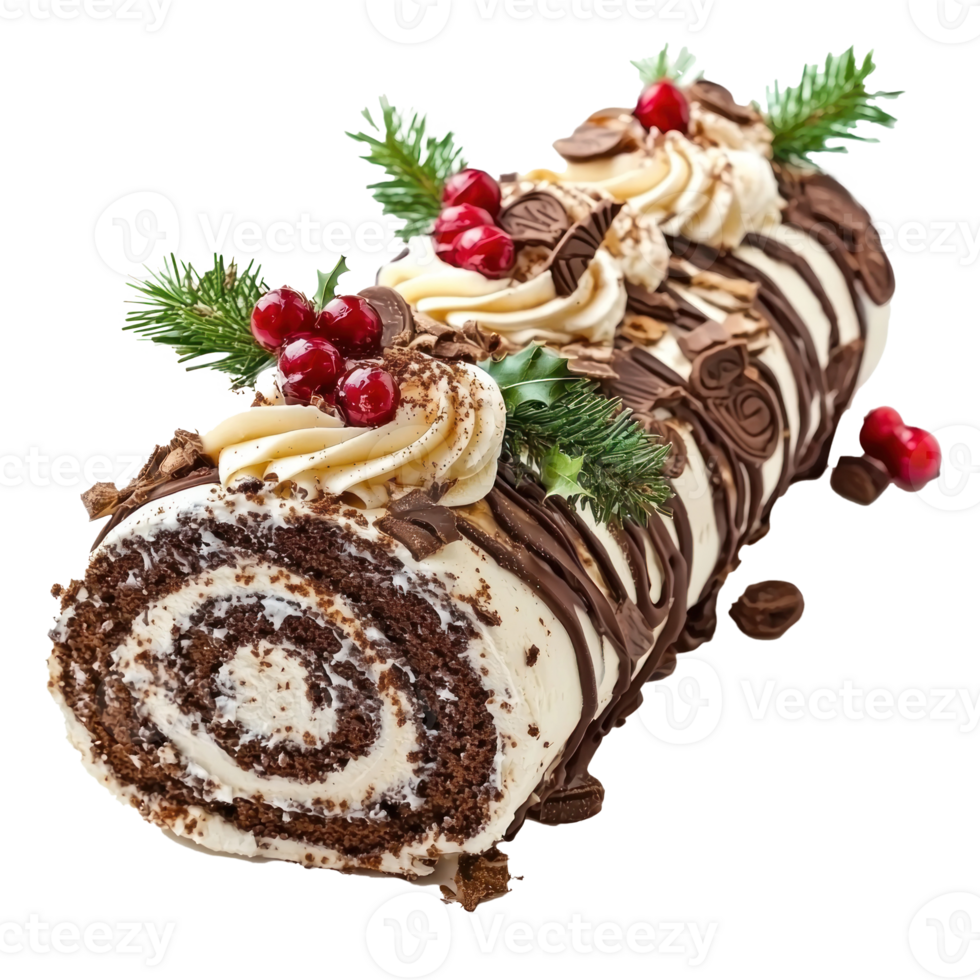 Christmas Yule log cake isolate on transparent background png